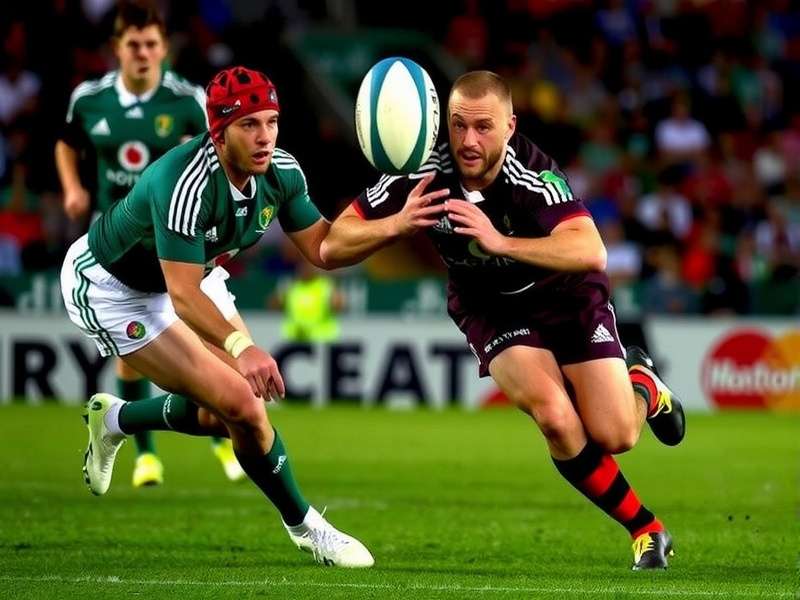 Rugby World Cup 2023 match action with players in a scrum