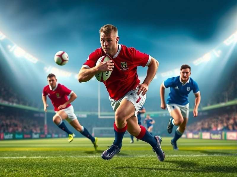 Rugby World Cup match in action at a packed stadium