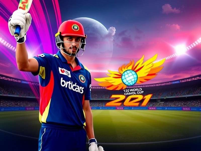 Cricket stadium during a T20 match at night