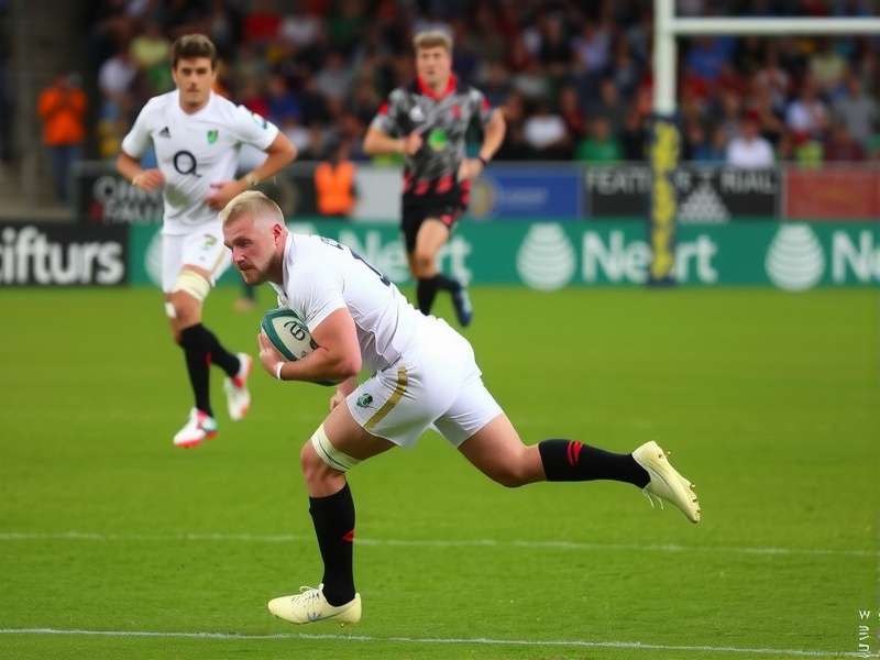 Rugby World Cup trophy on a field with stadium lights