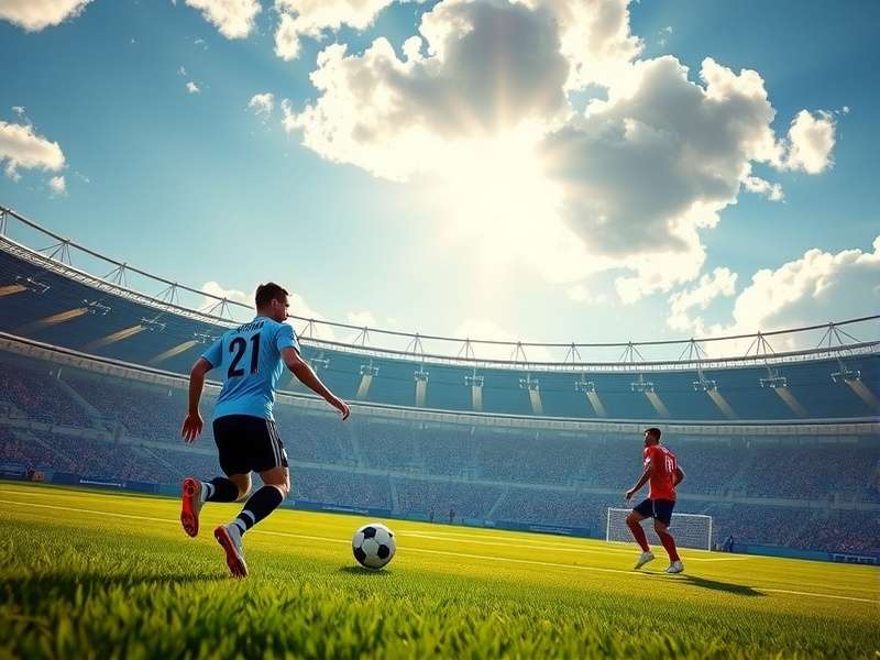 World Cup trophy displayed on a stadium pitch with floodlights in background